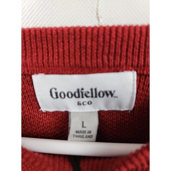 Goodfellow Mens Sweater Large Barn Door Red Crew Neck Cotton Pullover Preppy - Picture 4 of 7